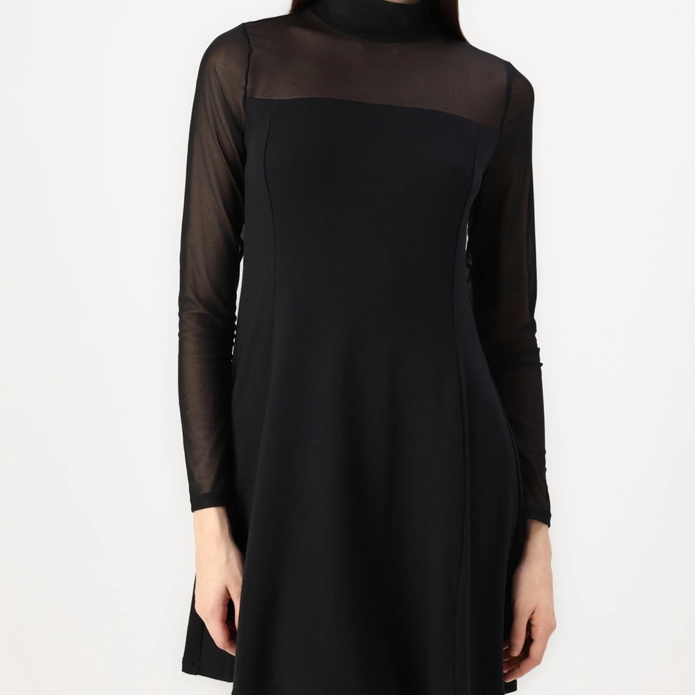 GAP Black Mini Dress with Sheer Sleeves